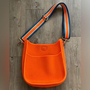 NEW AH-DOENED ORANGE AND BLUE NEOPRENE CROSS-BODY BAG. Retail: $79